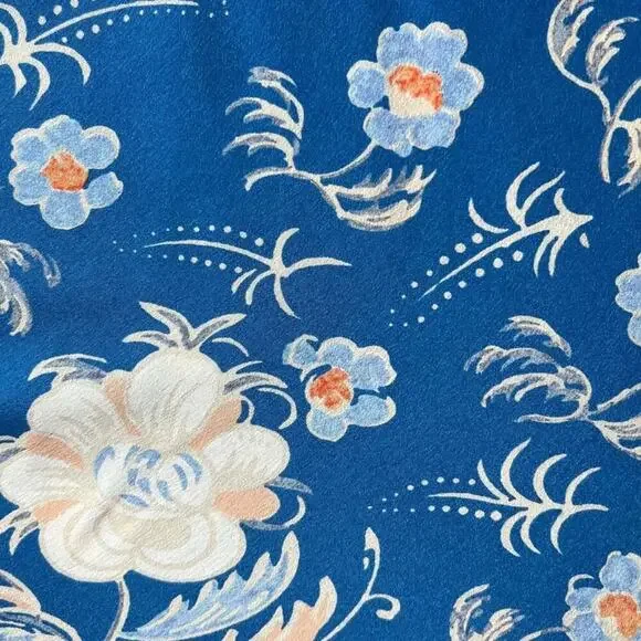 Doen Dianne Silk V Neck Puff Short Sleeve Mini Dress Blue Azure Hollyhock Hills - Picture 15 of 16